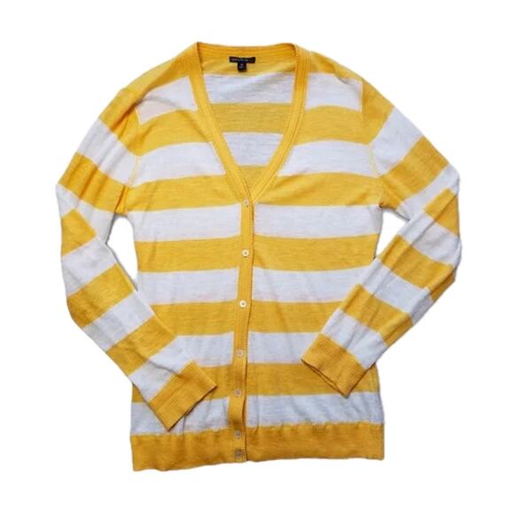 Lafayette 148 Yellow Striped Linen Blend Button Front Cardigan Size Medium - Picture 5 of 10